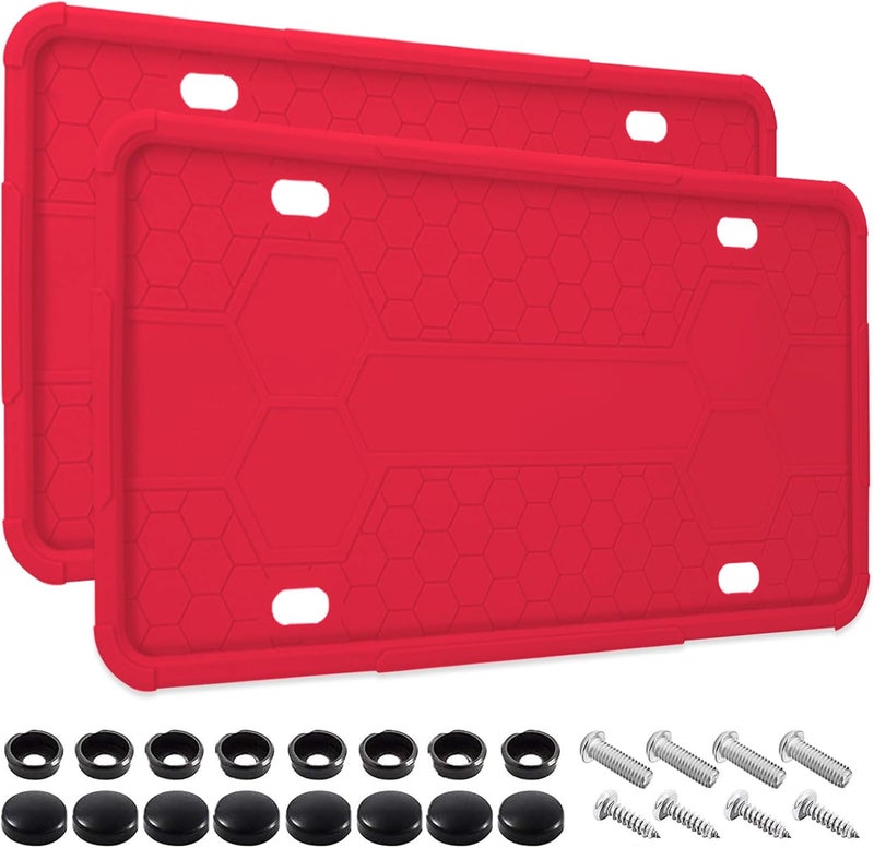 JOIKIT 2 Pack Silicone License Plate Frames Black, Car Plate Frame Holder, Universal US Front & Rear Truck Frame Protector Mounting Kit Accessories, Rust Proof, Rattle Proof, Weather Proof (Red) - Image 1